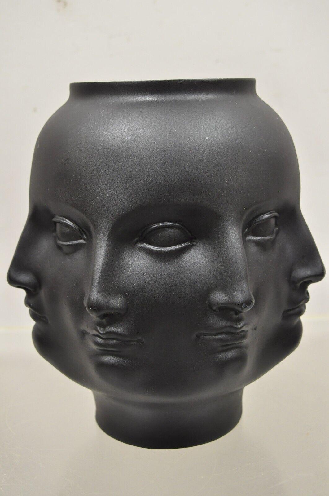 TMS 2005 Fornasetti Style Black Vitruvian Perpetual Face Ceramic Vase 5
