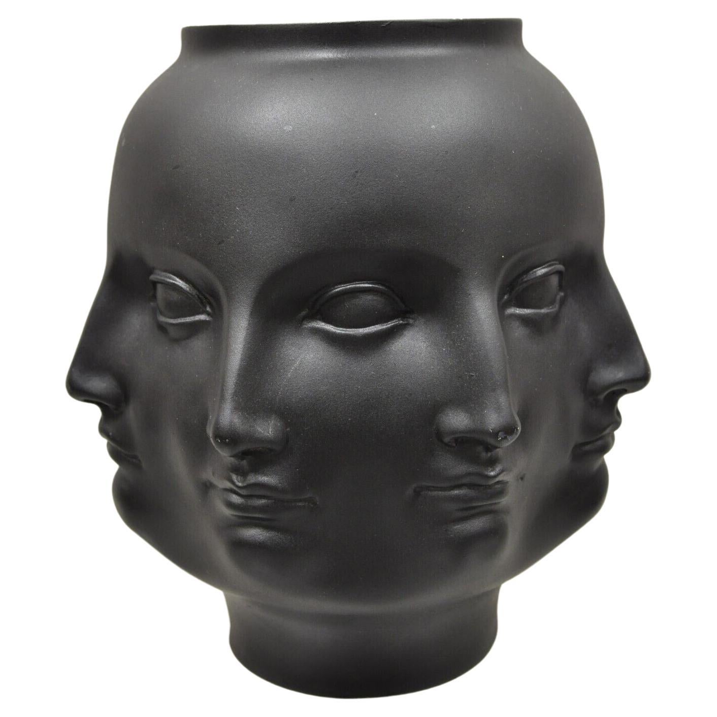 TMS 2005 Fornasetti Style Black Vitruvian Perpetual Face Ceramic Vase