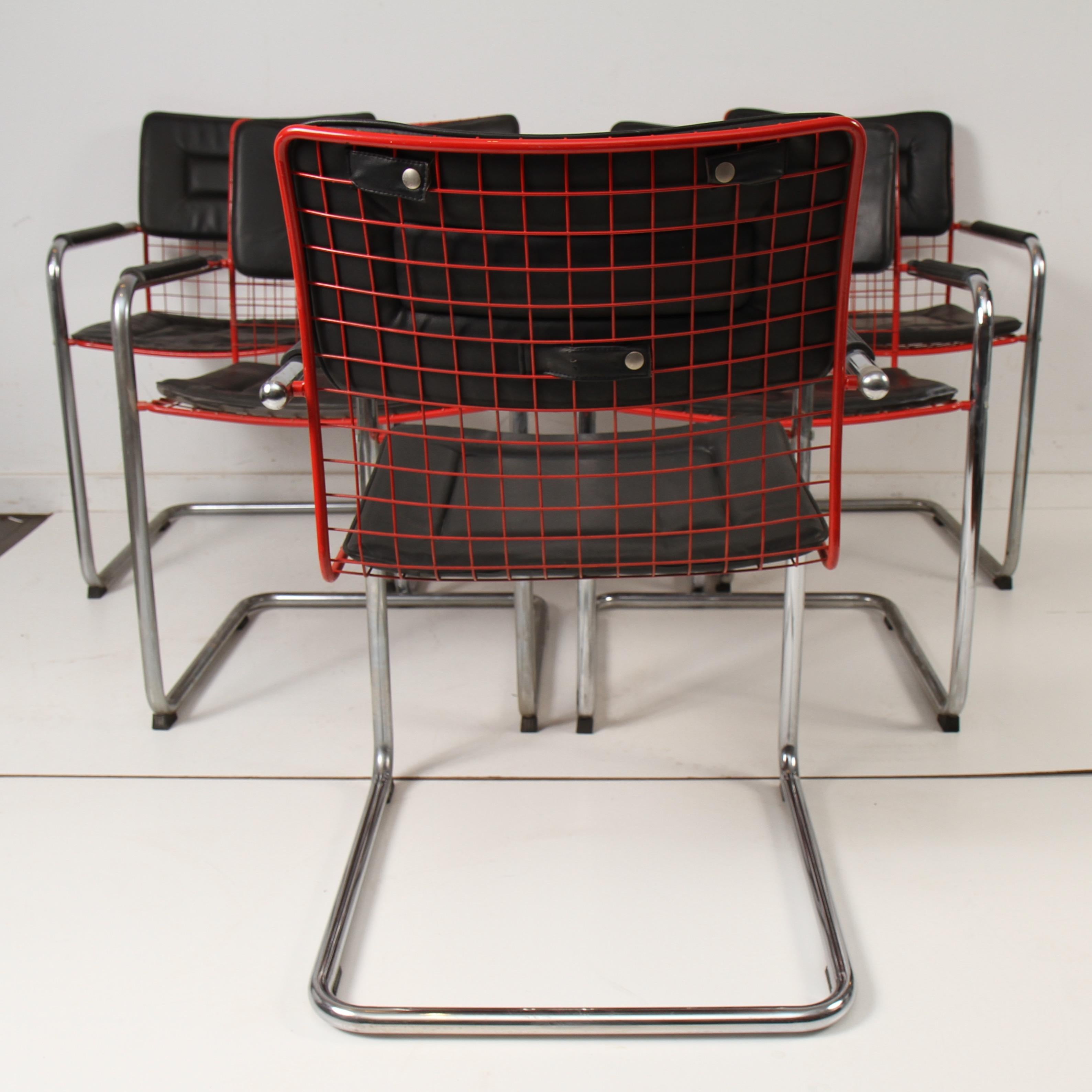 TMU Style Wire and Chrome Cantilevered Armchairs In Good Condition In New London, CT