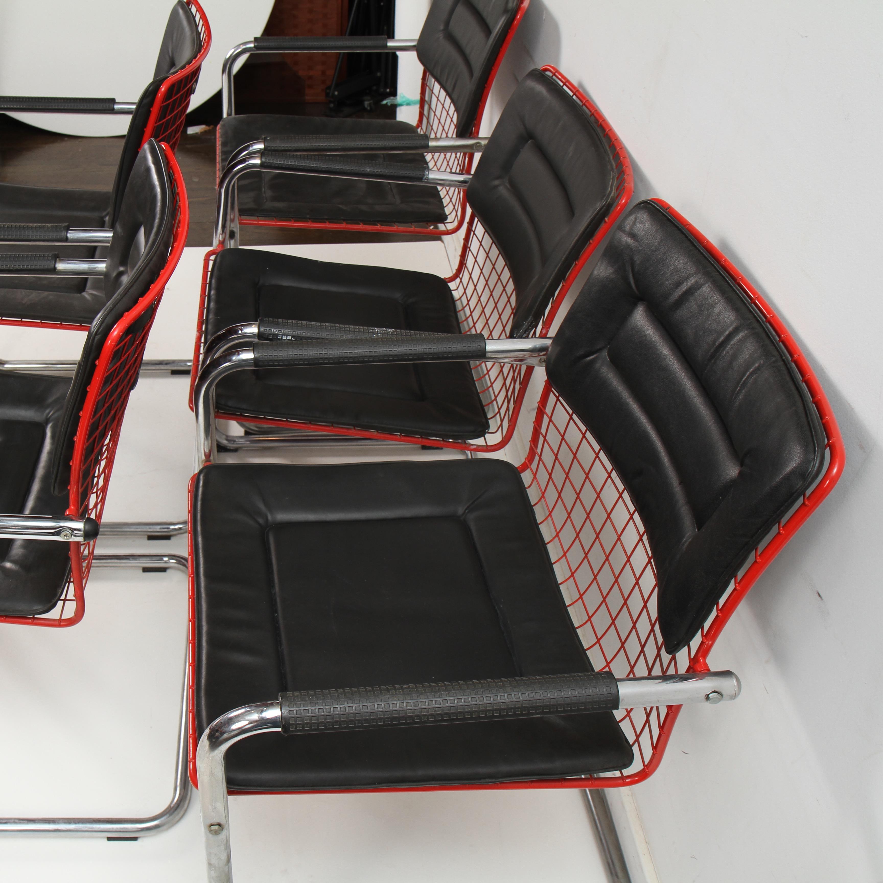 Metal TMU Style Wire and Chrome Cantilevered Armchairs