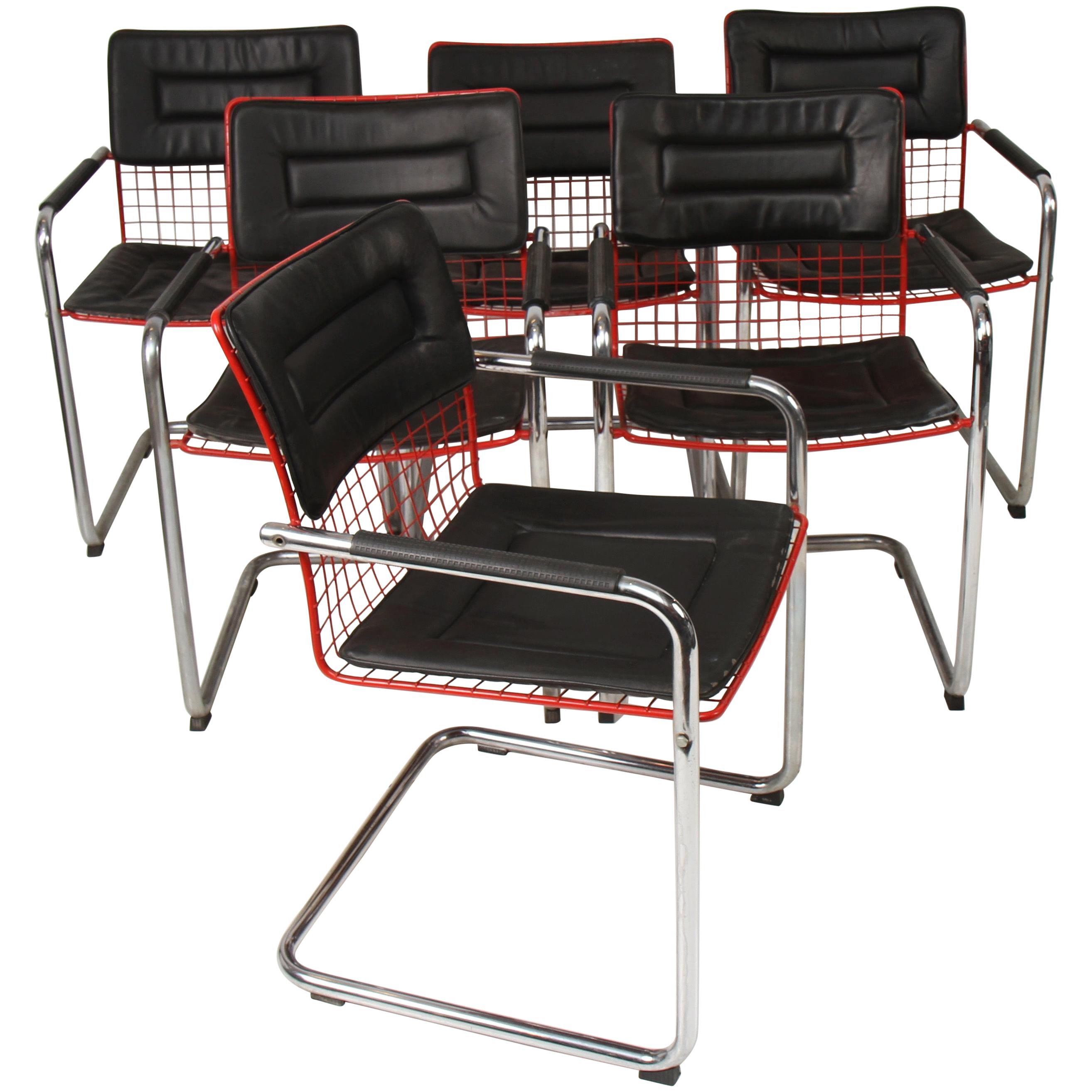 TMU Style Wire and Chrome Cantilevered Armchairs