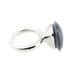 White Gold Plated Fashion Statement Ring TO A DREAM PLANET Grey Moonstone