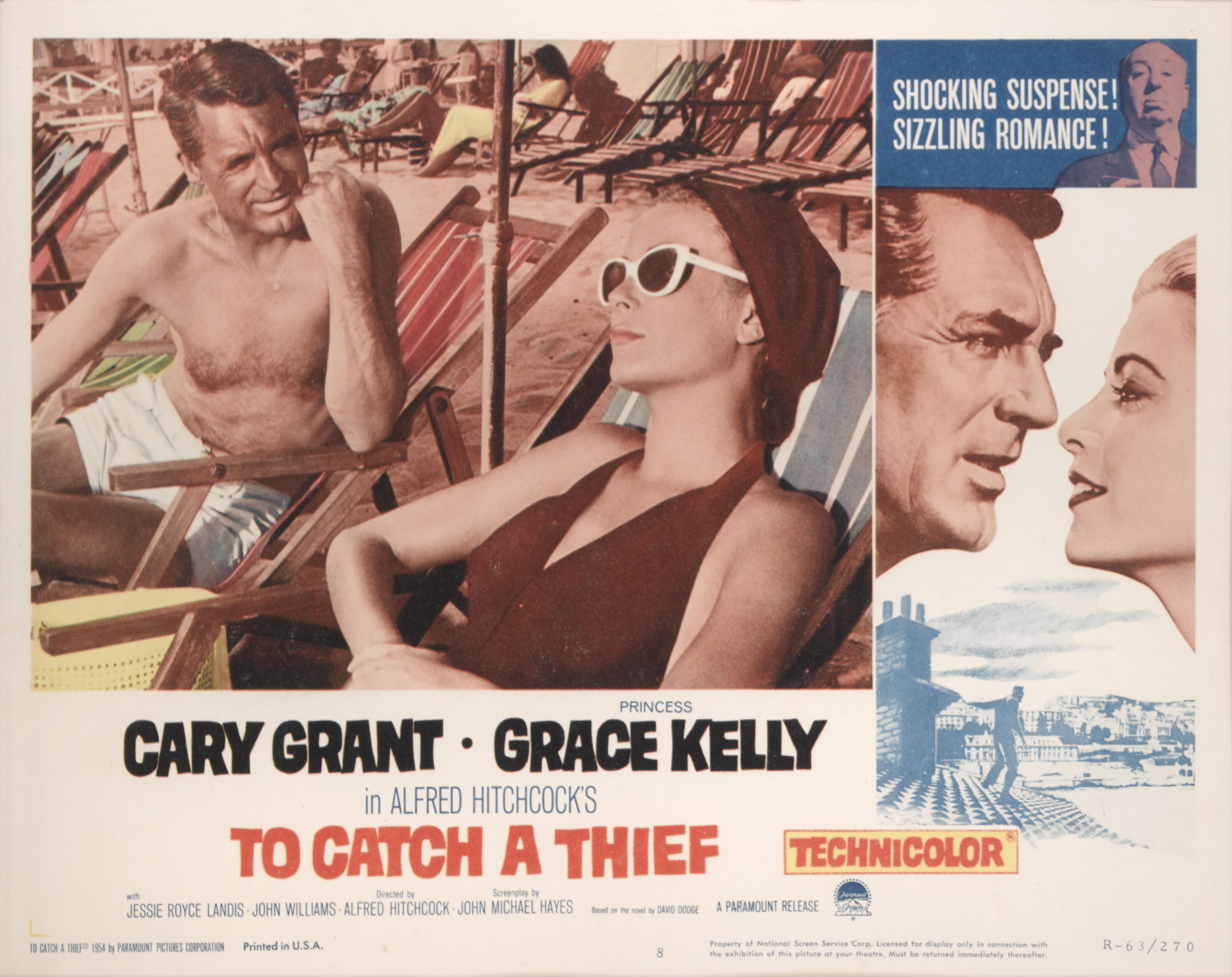 Original US lobby card for the classic 1955 Alfred Hitchcock thriller To Catch a Thief. This Lobby card was created for the films re-release in 1963 and the art work on it is unique to this release of the film.
This film starred Cary Grant and Grace