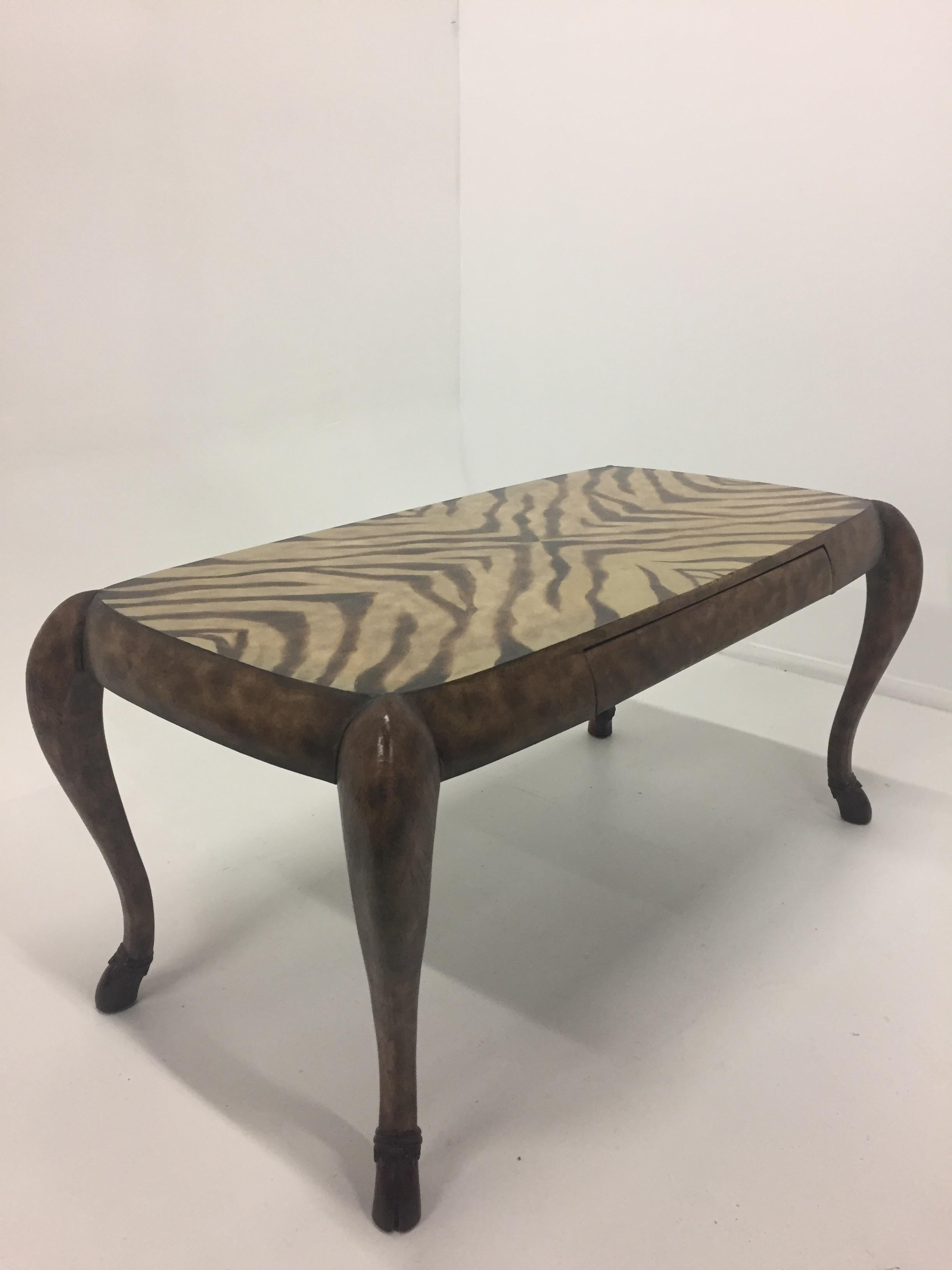 American To Die for Maitland Smith Zebra Motif Leather Wrapped Desk