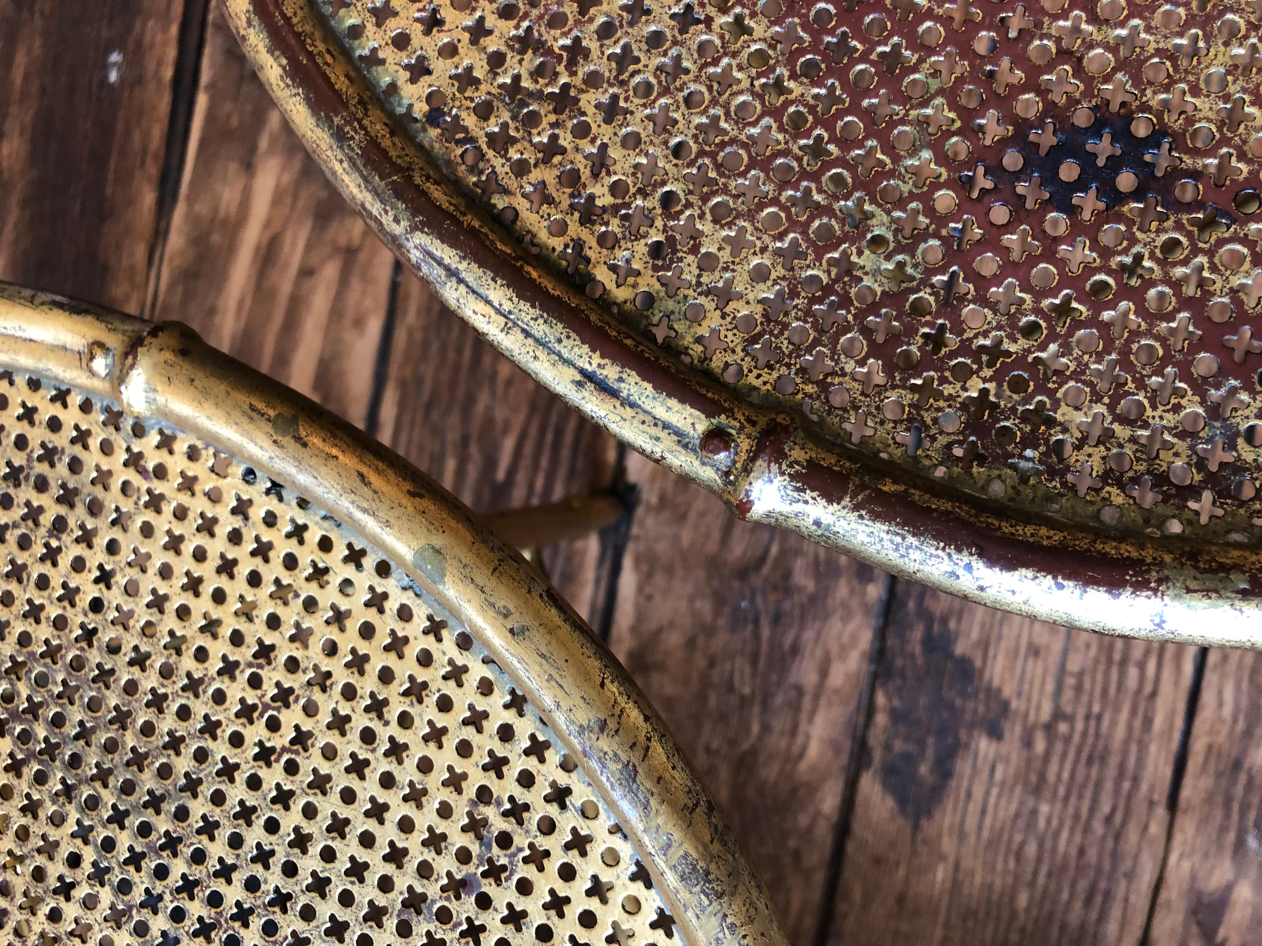 Metal To Die For Pair of Italian Gilt Iron Faux Bamboo Round Small Cocktail Tables For Sale