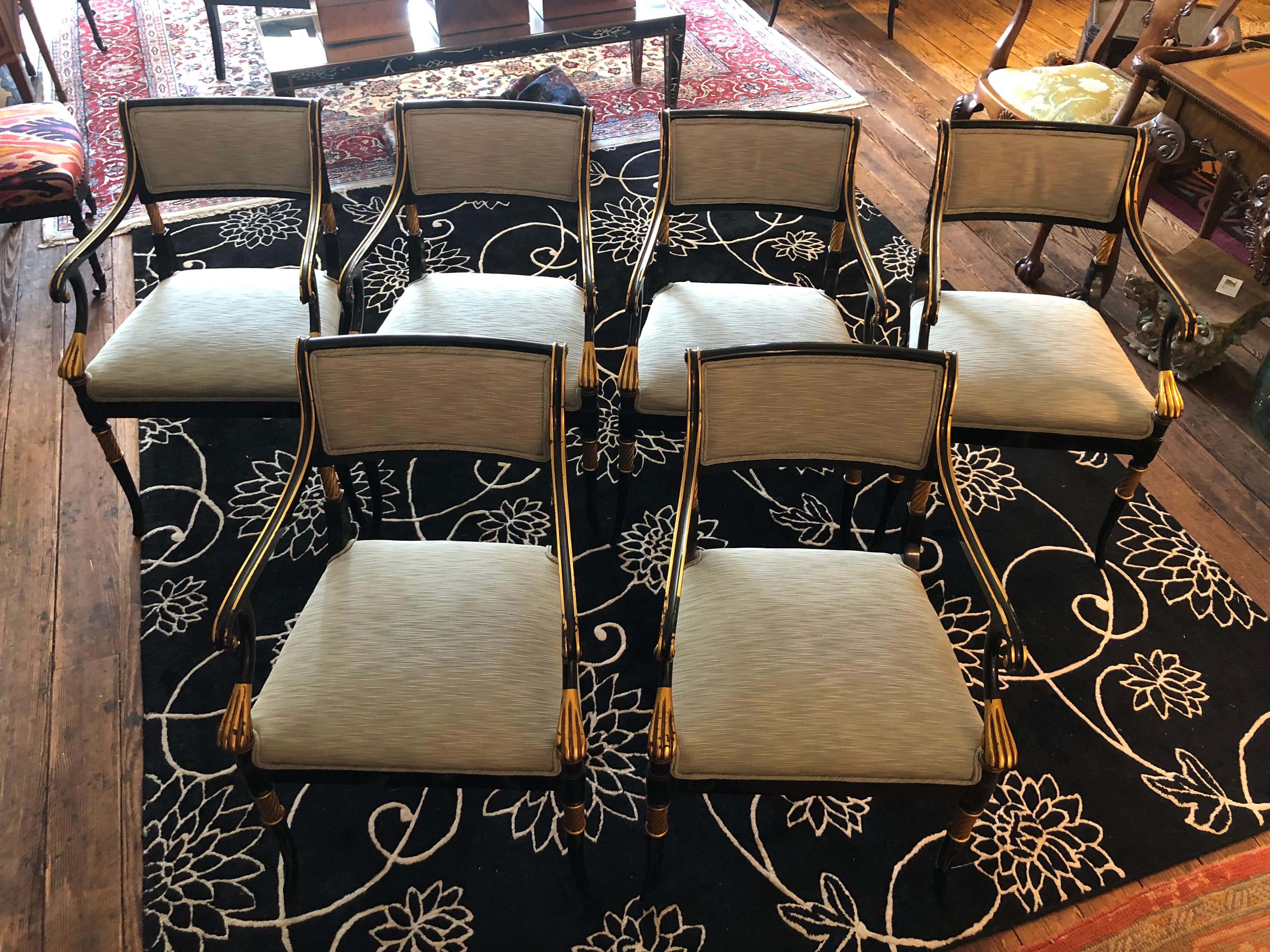 To Die for Set of 6 Karges Regency Black and Gold Armchairs Dining Chairs at 1stDibs