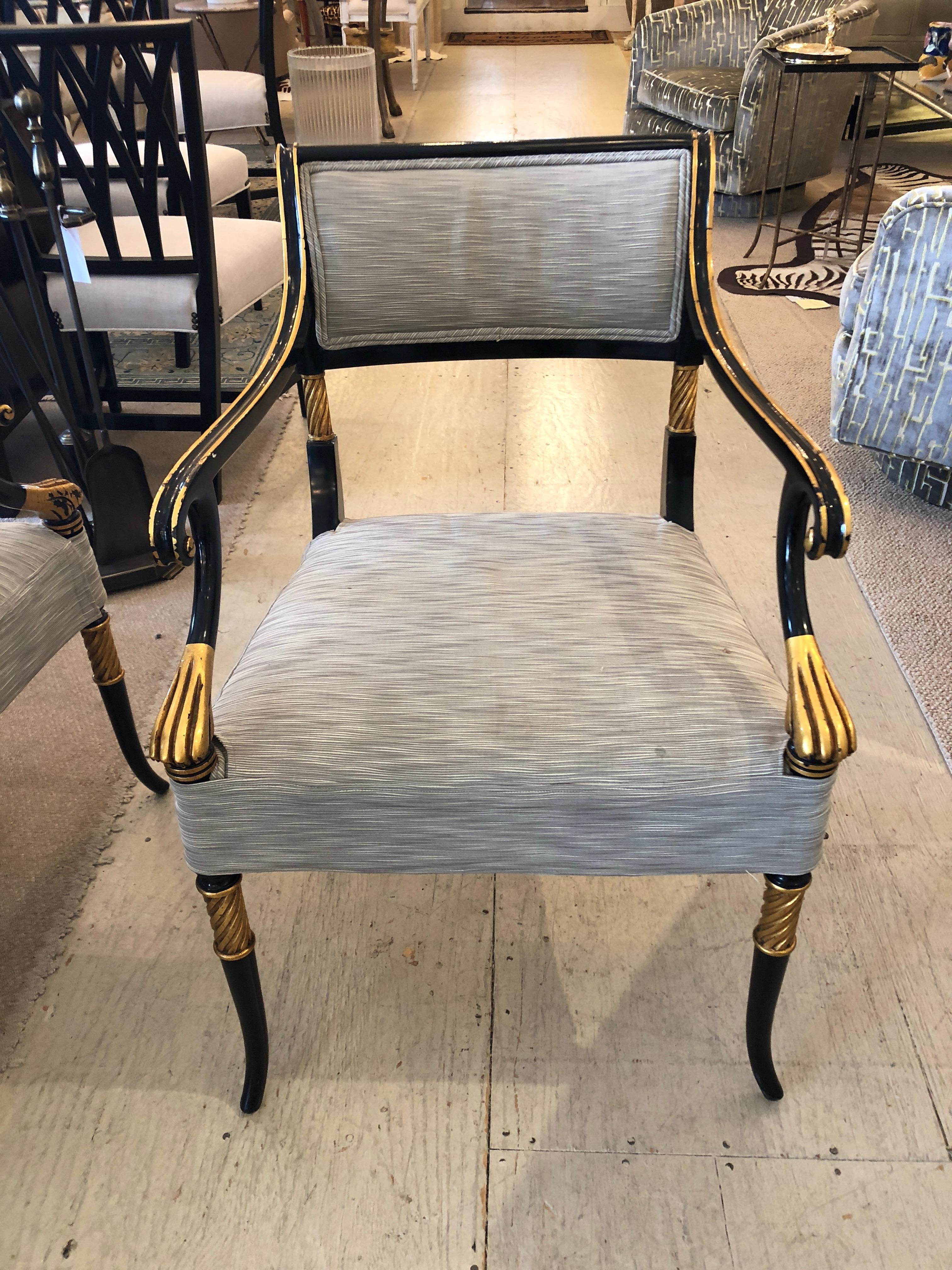 American To Die for Set of 6 Karges Regency Black and Gold Armchairs Dining Chairs