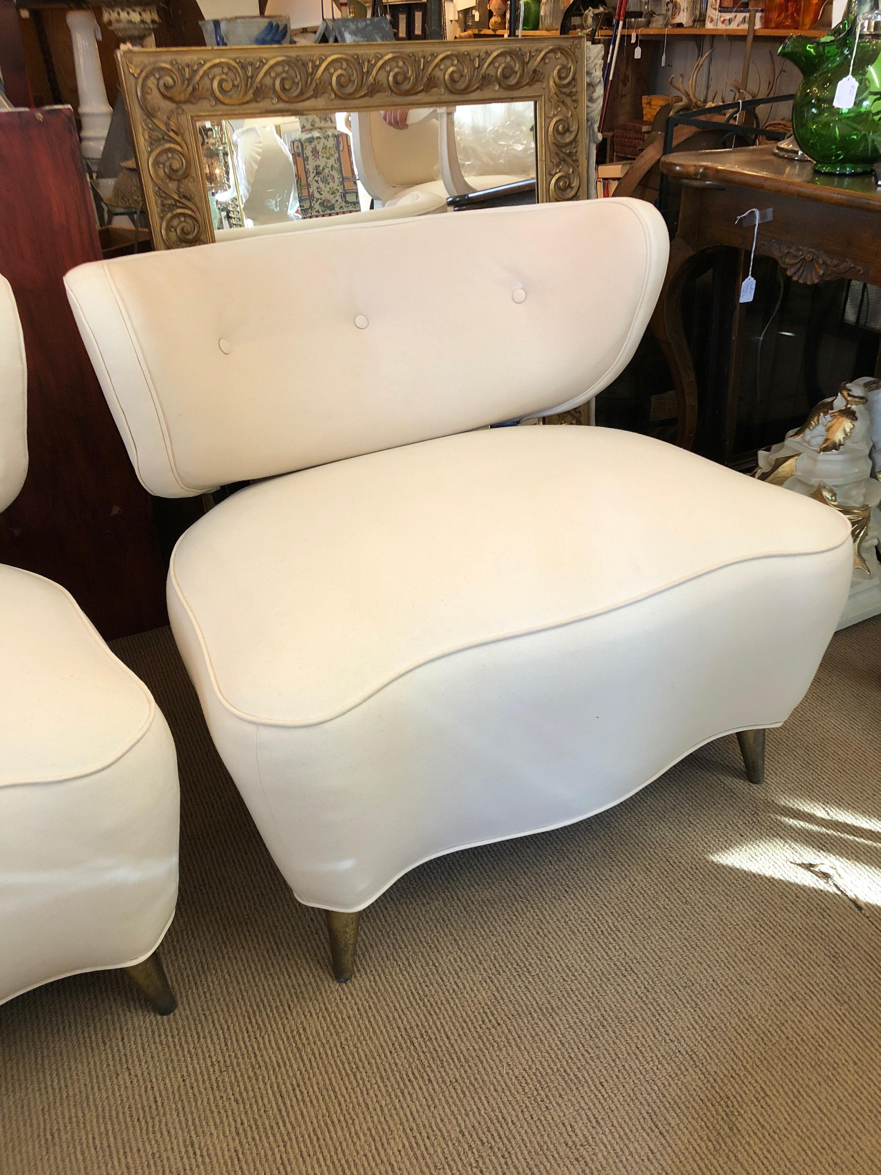 Sexy Pair of Gilbert Rohde Style Mid-Century Modern French Lounge Club Chairs In Good Condition In Hopewell, NJ