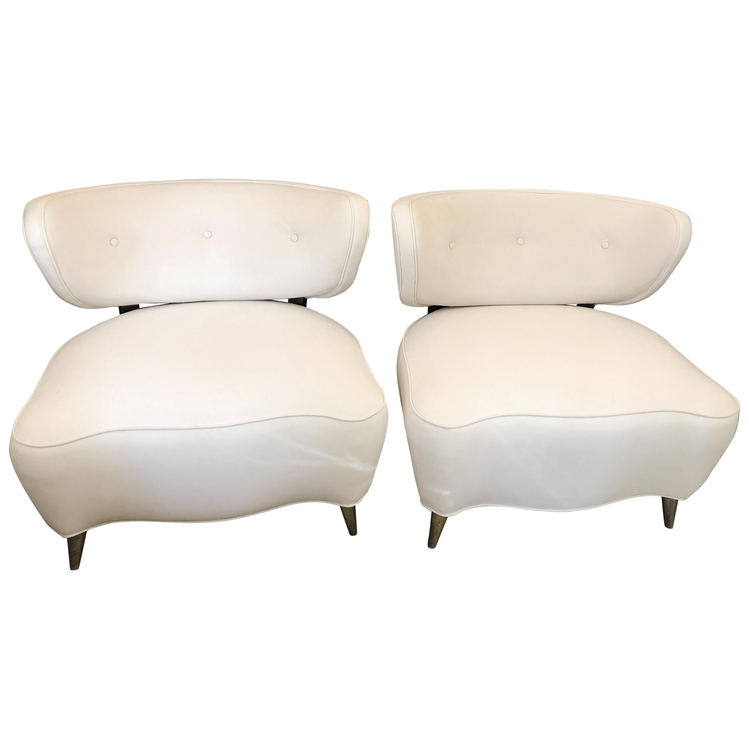Sexy Pair of Gilbert Rohde Style Mid-Century Modern French Lounge Club Chairs