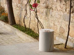Geometric Marble Stool by AKMD, Hand-Inlaid Stone, Contemporary Design