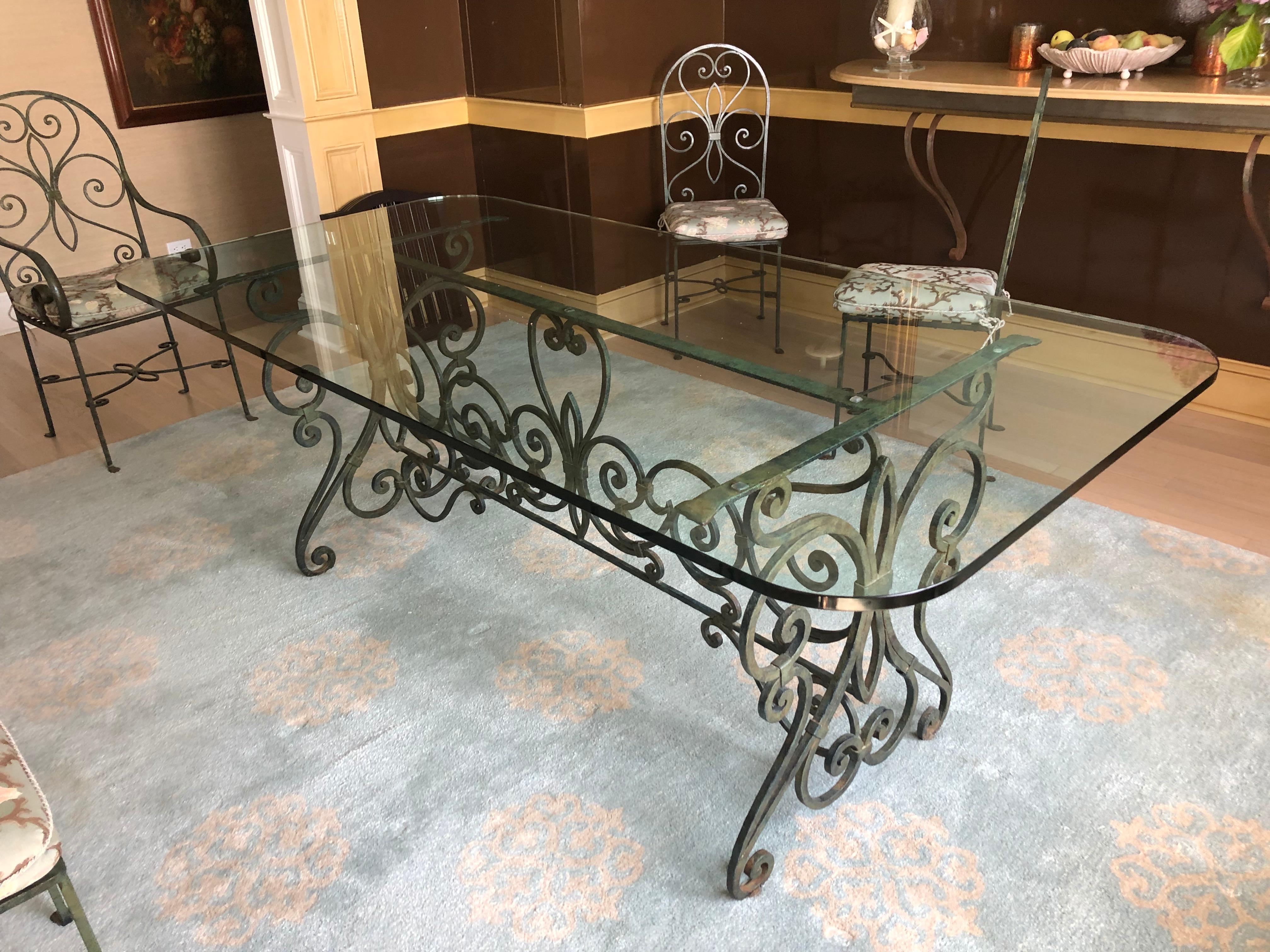 wrought iron glass top dining table for sale