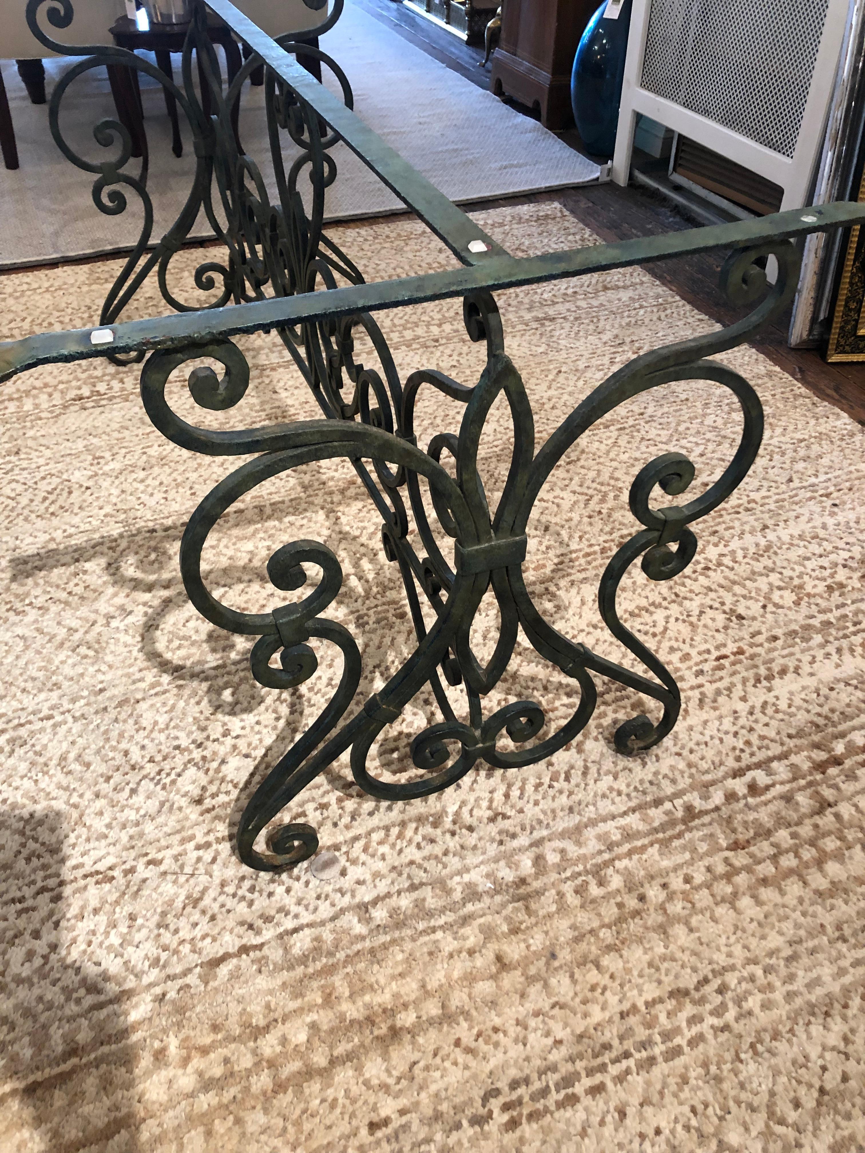 North American to Die for Very Large Wrought Iron and Glass Dining Table with 8 Matching Chairs