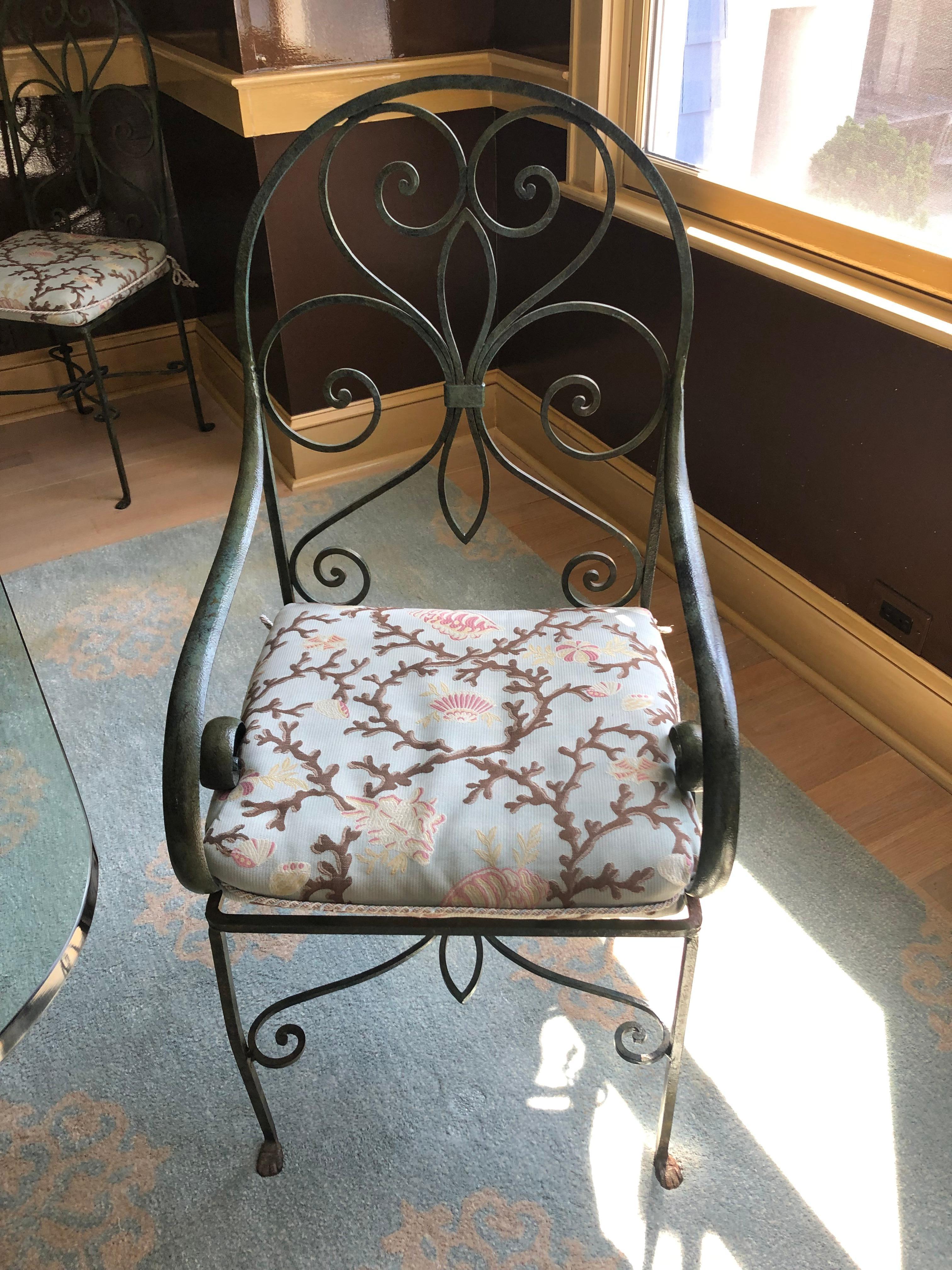 Fabric to Die for Very Large Wrought Iron and Glass Dining Table with 8 Matching Chairs