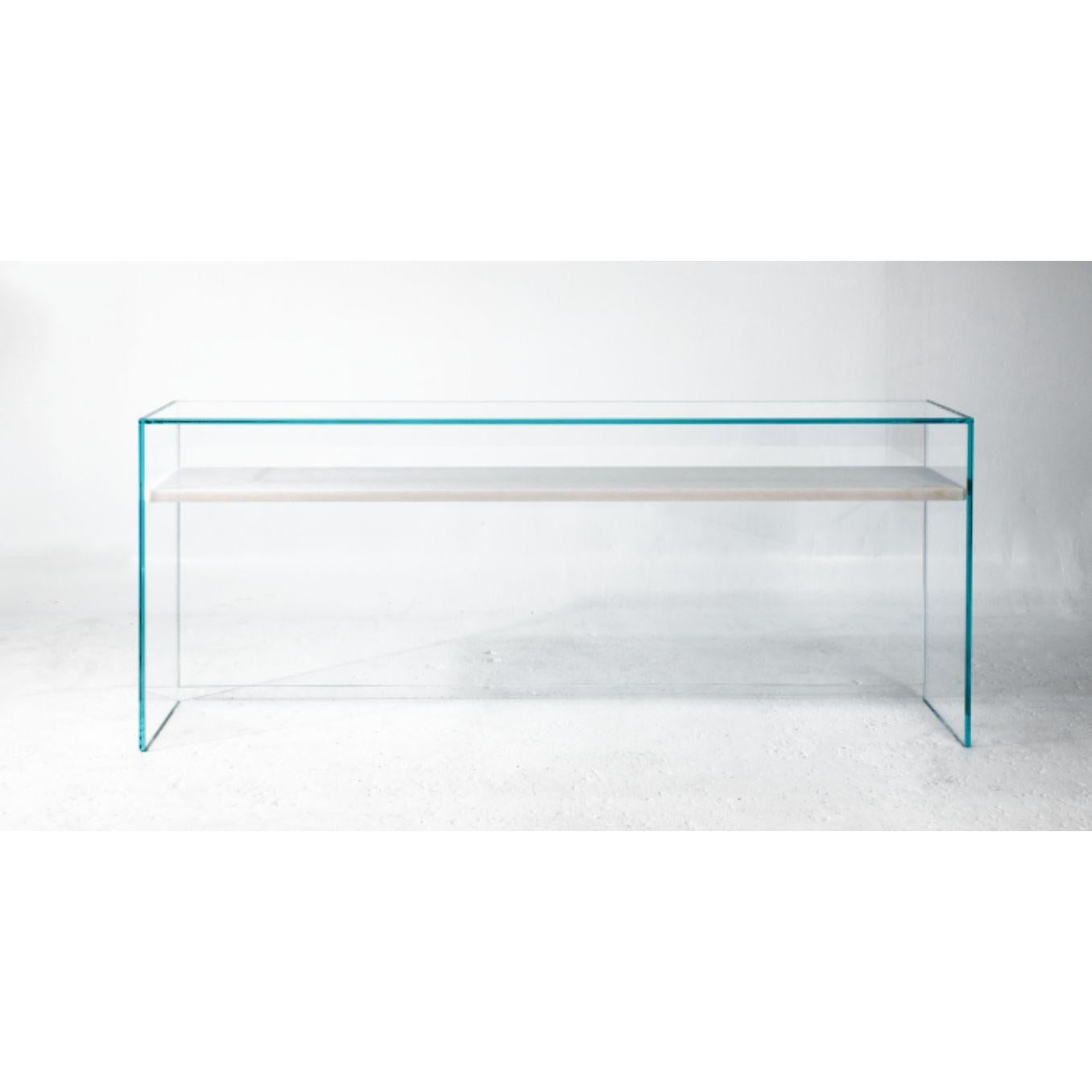 To Float From Grace Console Table by Claste
Dimensions: D 40.6 x W 137.2 x H 76.2 cm
Material: Marble, Glass
Weight: 125 kg

Since 2017 Quinlan Osborne has cultivated an aesthetic in his work that is rooted in the passion for contemporary design he