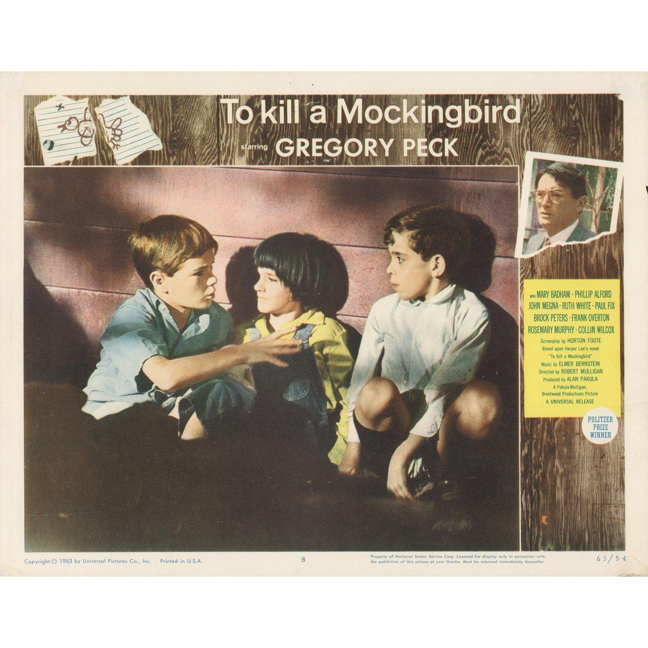 Original 1963 U.S. scene card for the film To Kill a Mockingbird directed by Robert Mulligan with Gregory Peck / John Megna / Frank Overton / Rosemary Murphy. Very Good-Fine condition, pinholes. Please note: the size is stated in inches and the