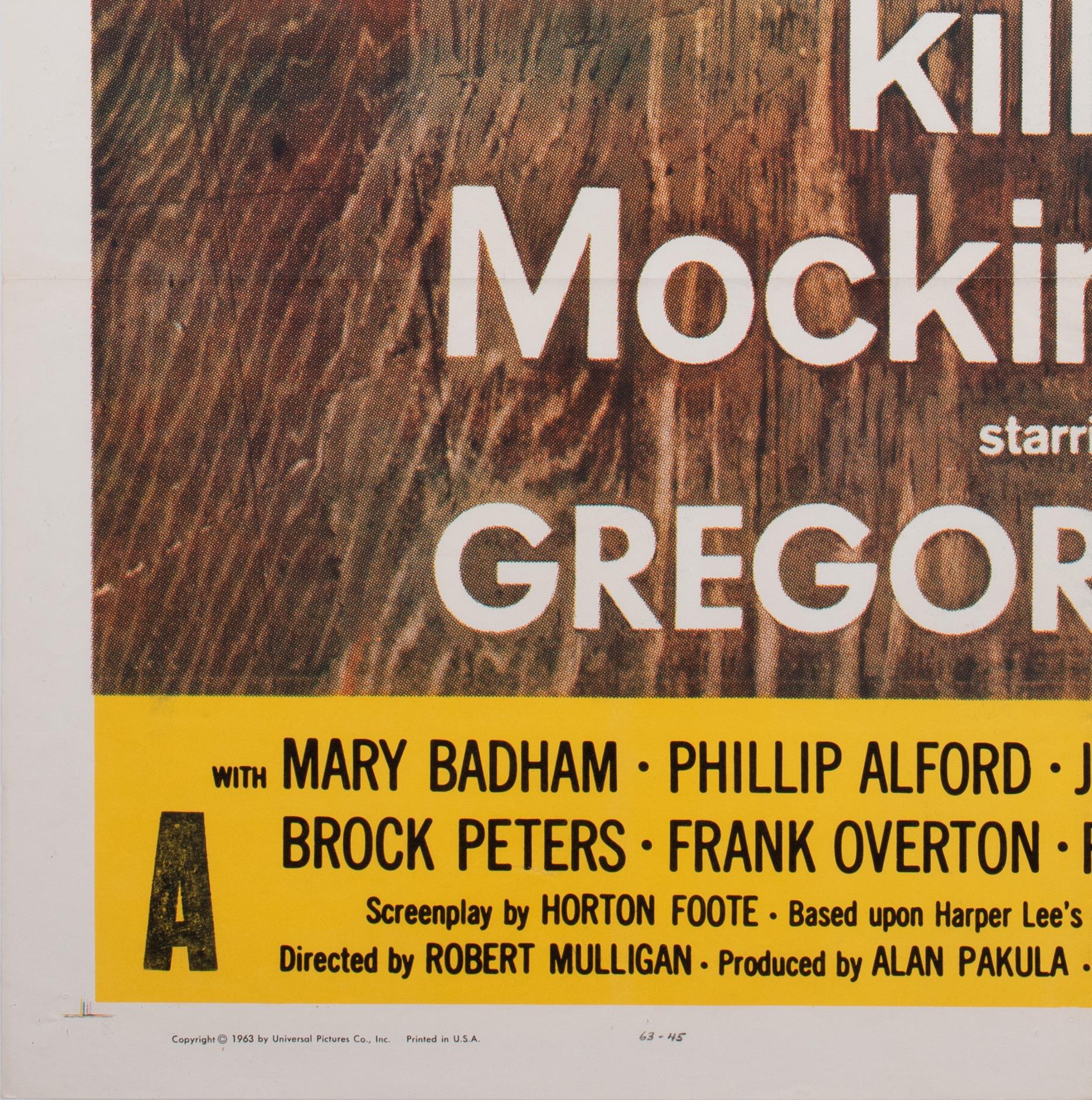 To Kill a Mockingbird US 1 Sheet Film Movie Poster, 1962, Gregory Peck In Excellent Condition For Sale In Bath, Somerset