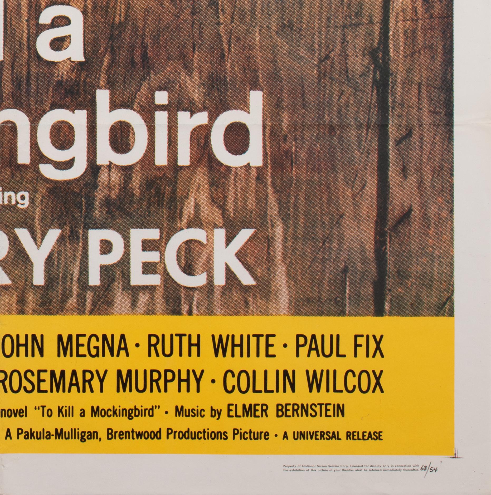 Affiche US 1 du film To Kill a Mockingbird, 1962, Gregory Peck en vente 2