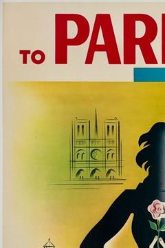 TO PARIS VIA PAN AM Original Vintage Airline Travel Tourism Poster Affiche MCM