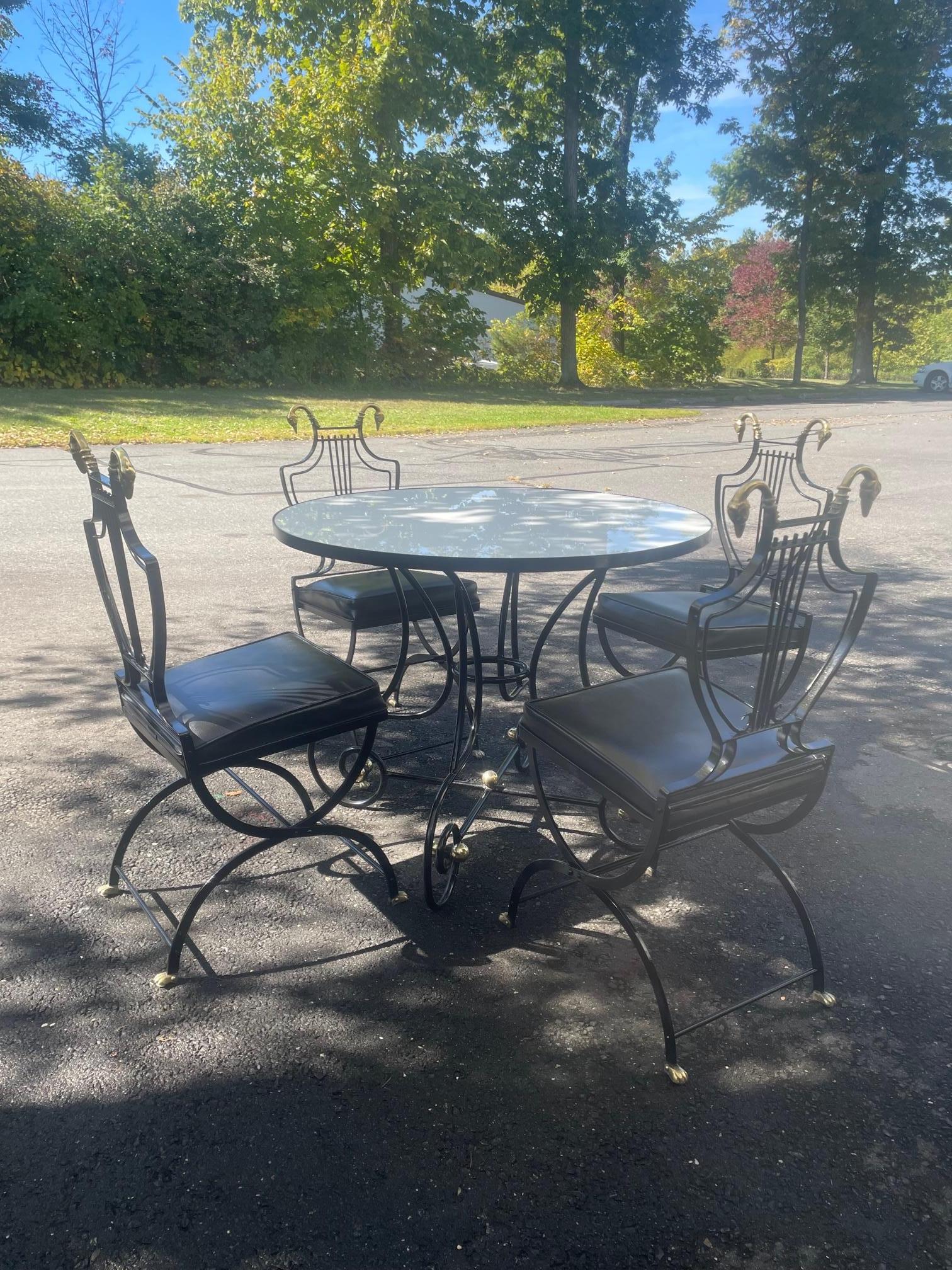 To Swoon Over Maison Jansen Dining Set with Round Table and 4 Lyre Motif Chairs 7