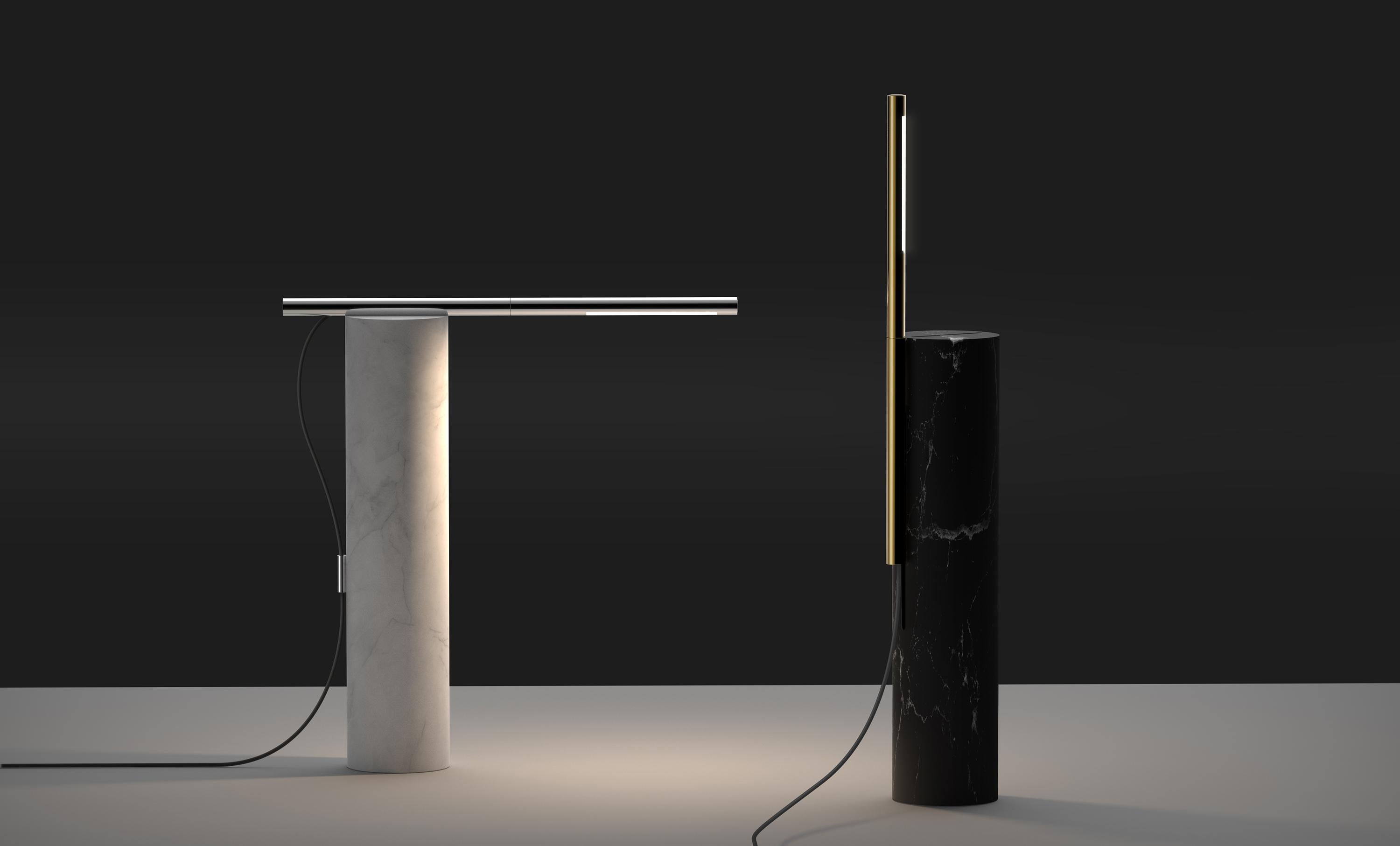 Modern T.O Table Lamp Black Marble and Chrome For Sale