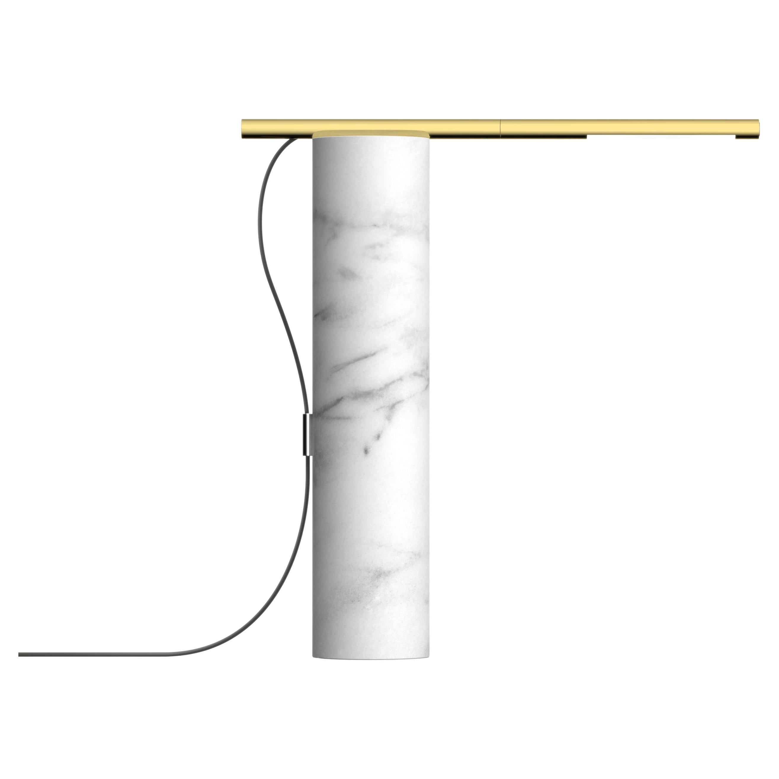Lampe de bureau T.O. en marbre blanc et laiton