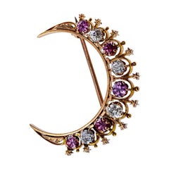 To The Moon Alice Hand Constructed Crescent Moon Pin with Diamonds, circa 1920s