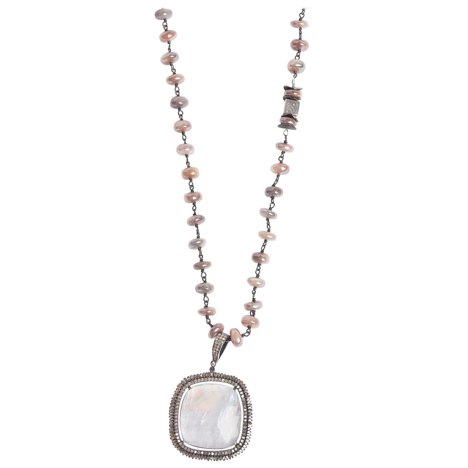 Diamond Moonstone "To The Moon and Back" Necklace- Limited For Sale