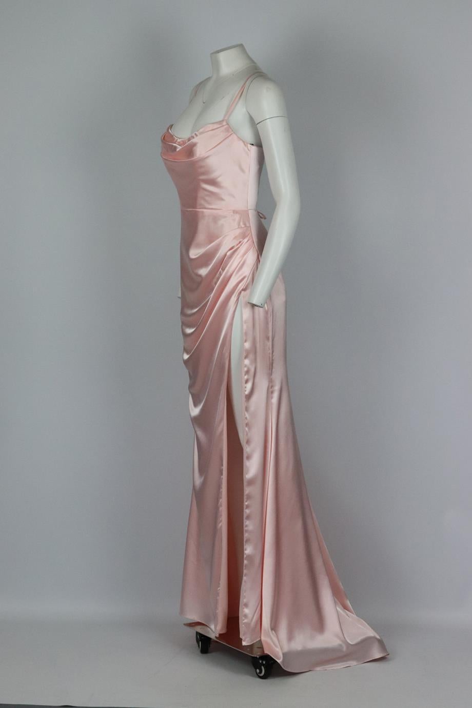 Brown To The Nines Open Back Draped Satin Gown Uk 10
