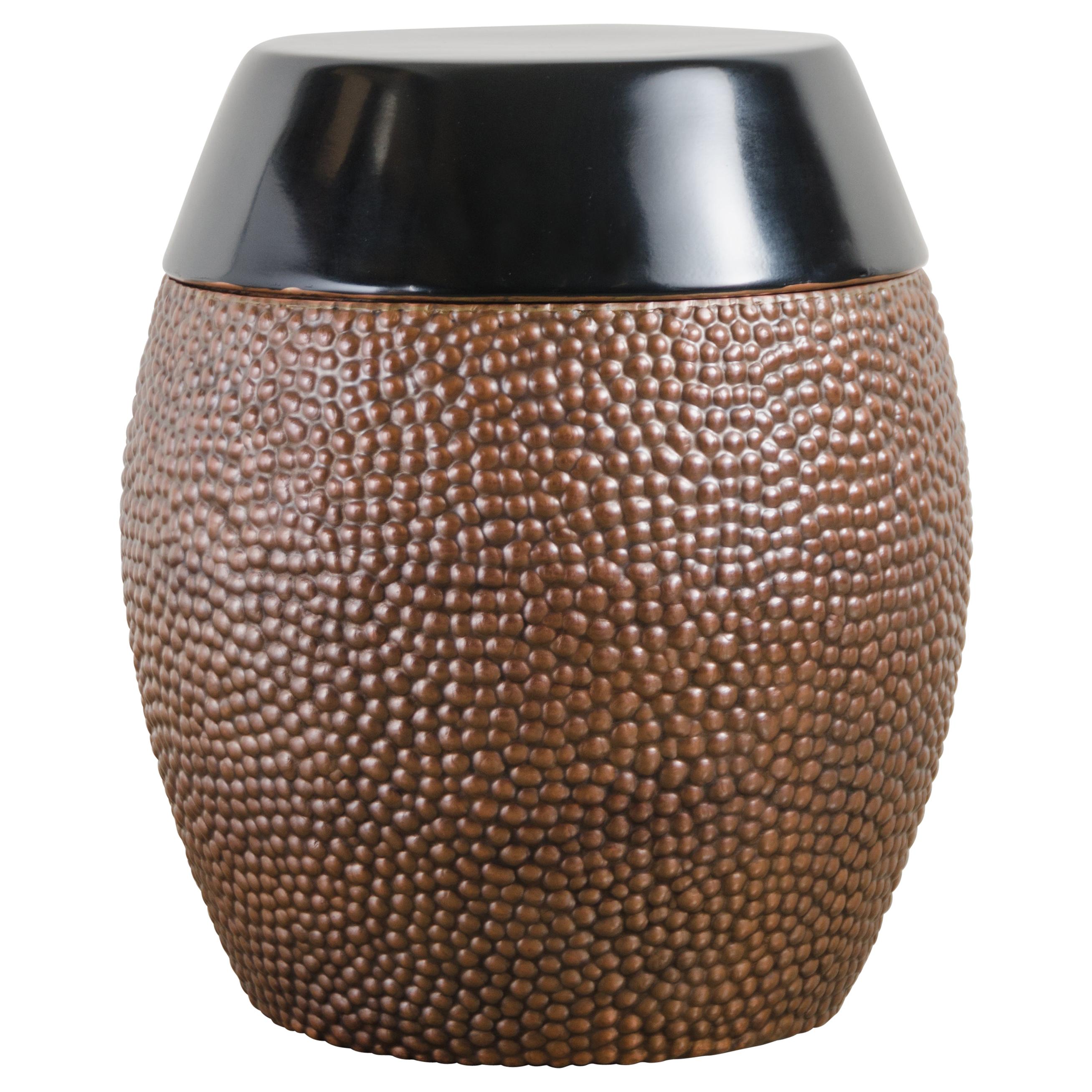 Toad Skin Barrel Storage Drum Stool, Copper and Black Lacquer by Robert Kuo For Sale
