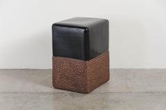 Toad Skin Block Drumstool, Black Lacquer and Antique Copper by Robert Kuo