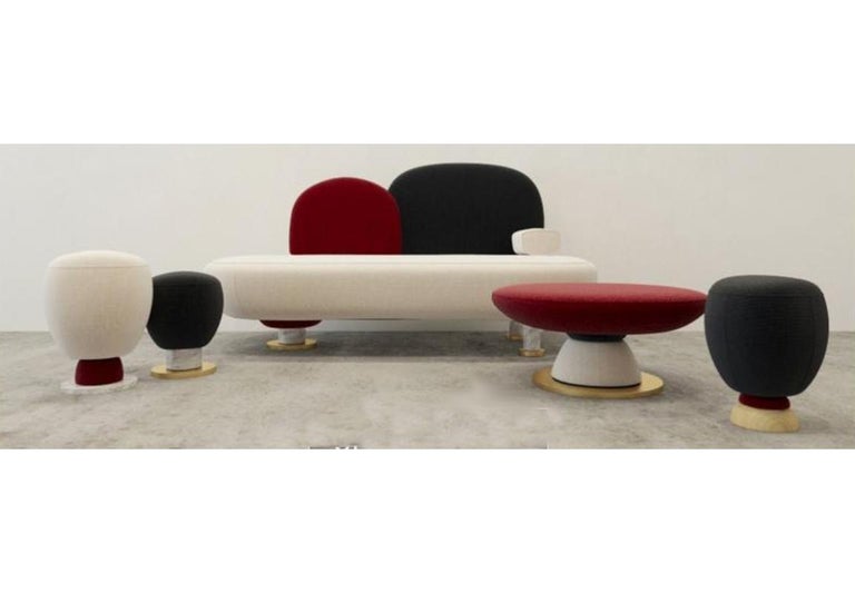Toadstool collection ensemble sofa, table and puffs, Masquespacio

Made to order fabrics and colors can be chosen.

This collection of puffs, table and sofa bench designed by Masquespacio is inspired in the visual culture and graphic design