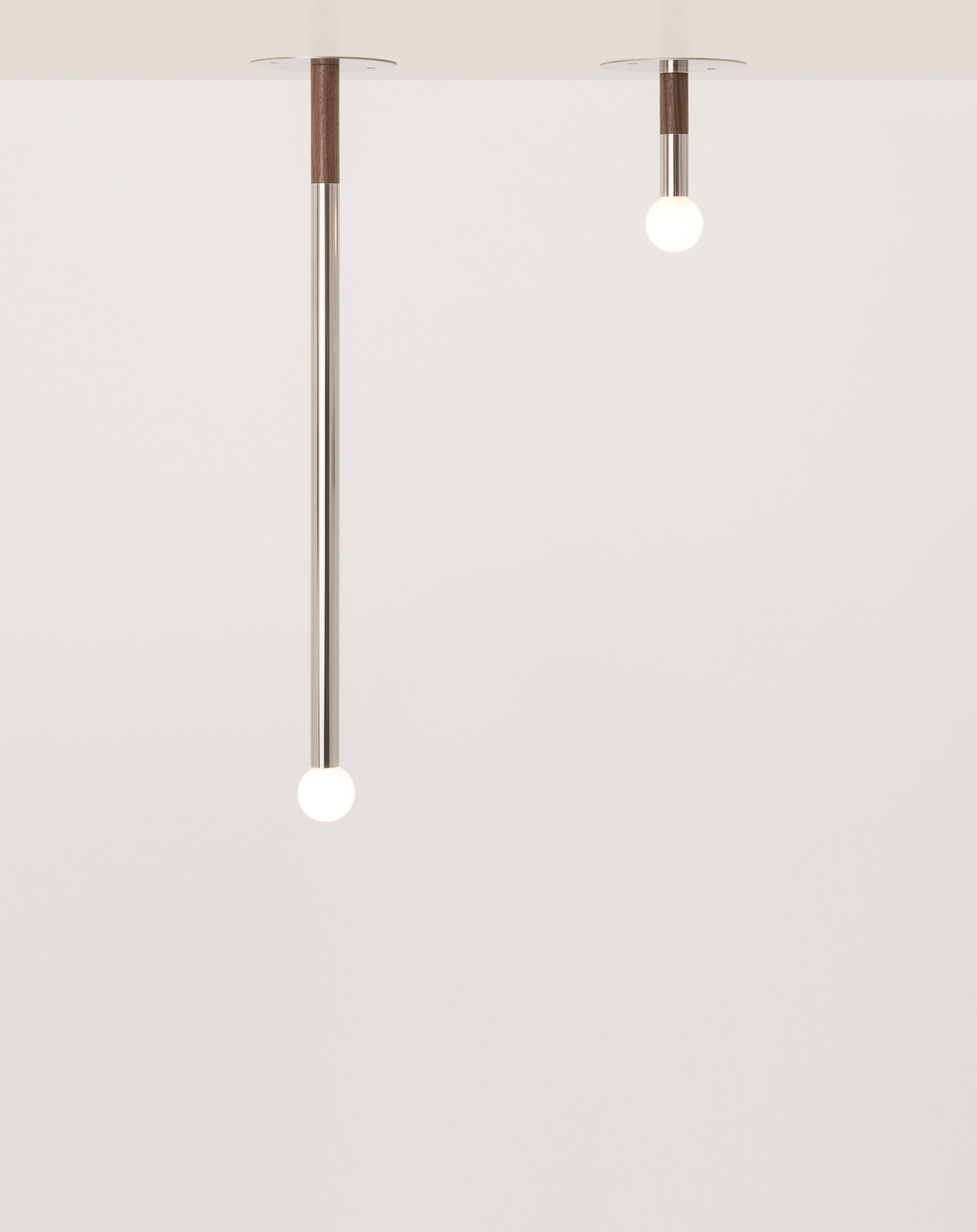 Modern Toam Flush Mount in Polished Chrome and Walnut with Frosted Bulb