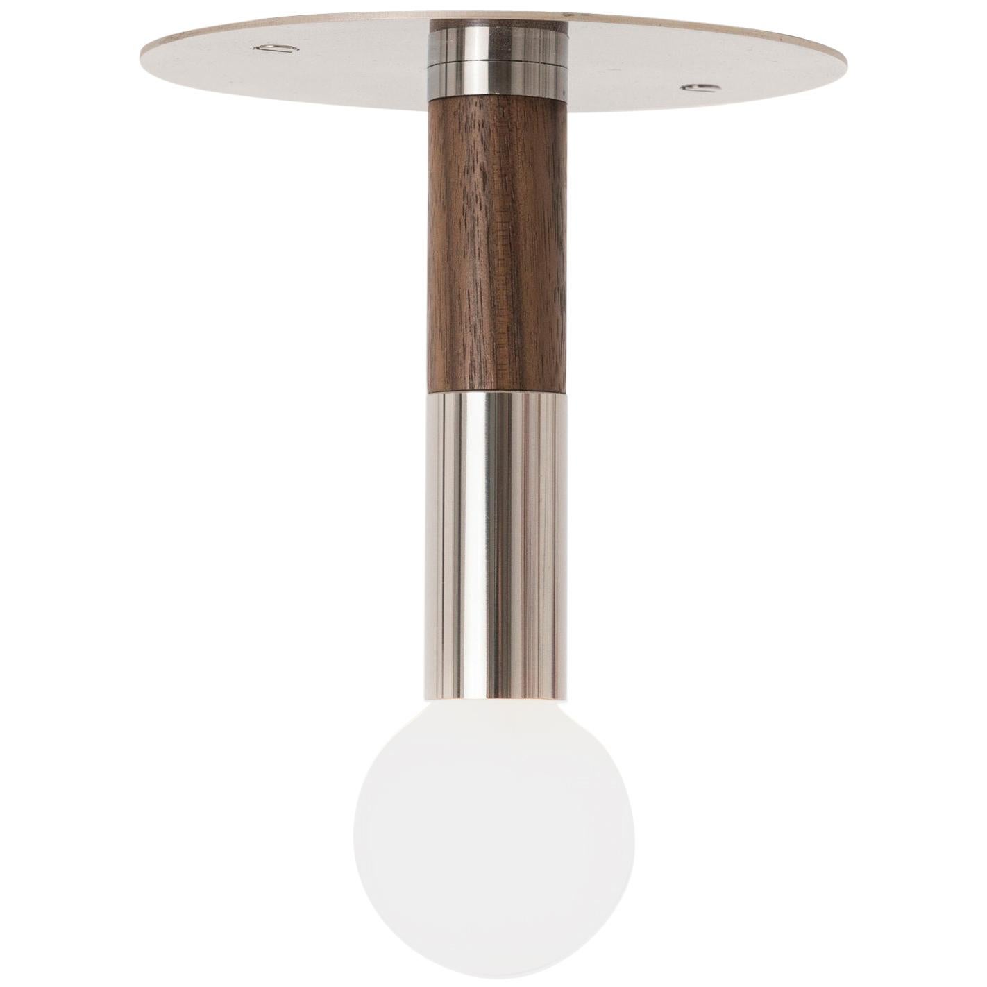 Toam Flush Mount in Polished Chrome and Walnut with Frosted Bulb