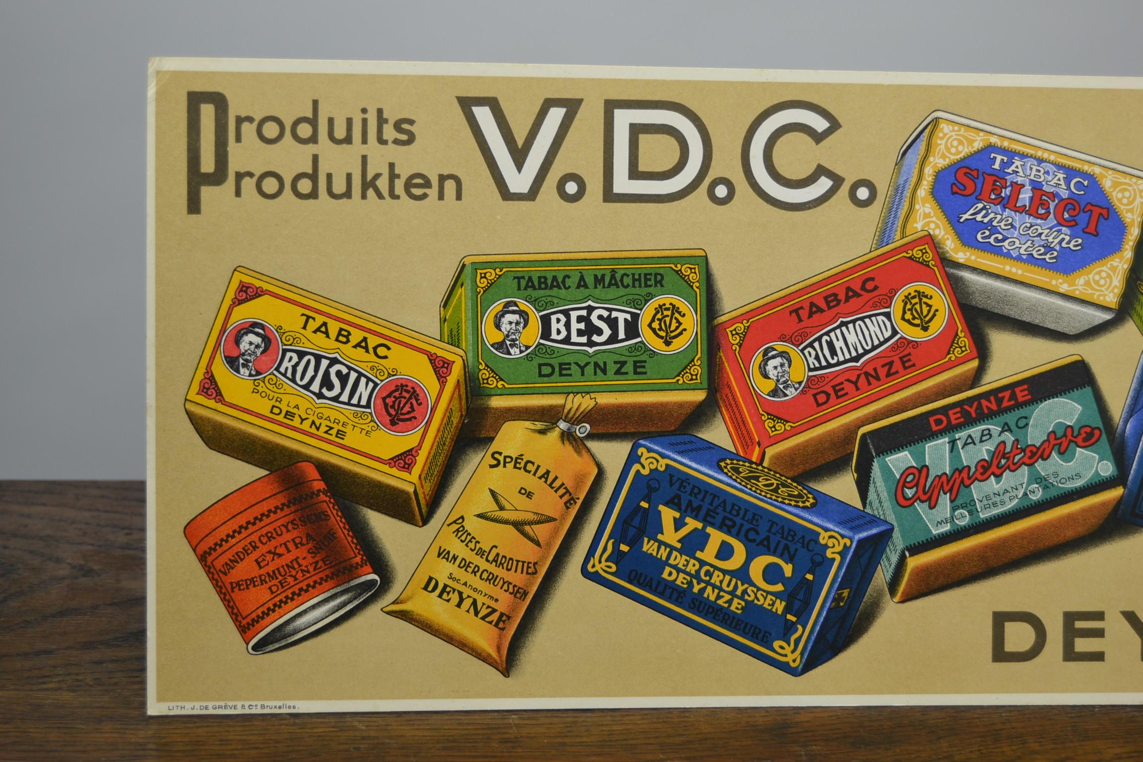 Papier Panneau publicitaire vintage pour le tabac, Belgique, années 1950 en vente