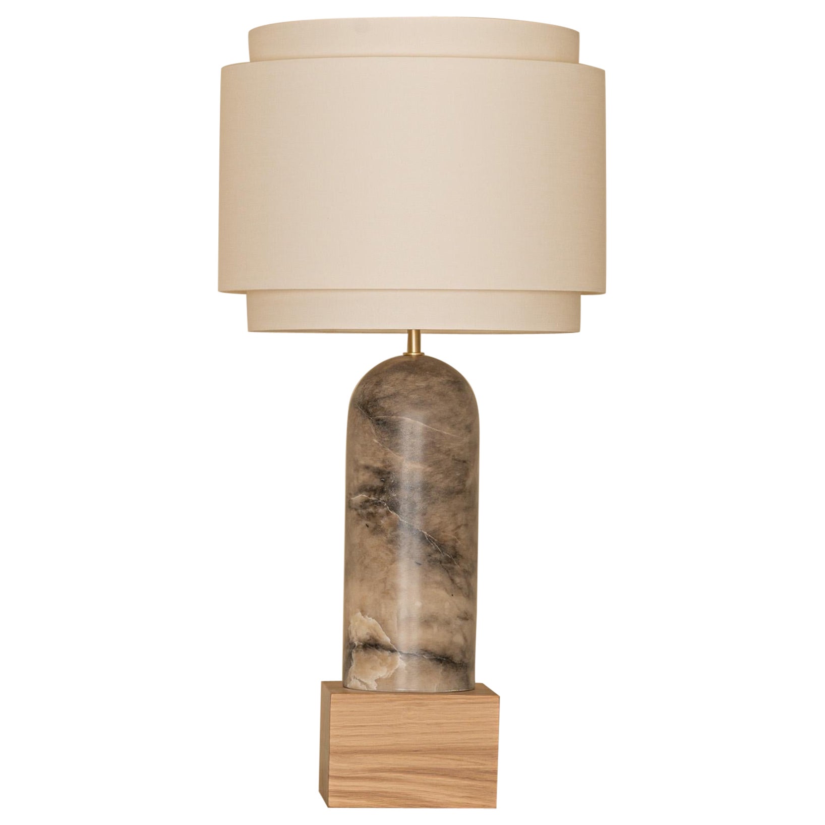 Lampe de bureau double Pura Kelo pour fumeurs en albâtre et base en chêne par Simone & Marcel