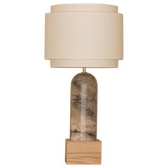 Tobacco Alabaster And Oak Base Pura Kelo Double Table Lamp by Simone & Marcel