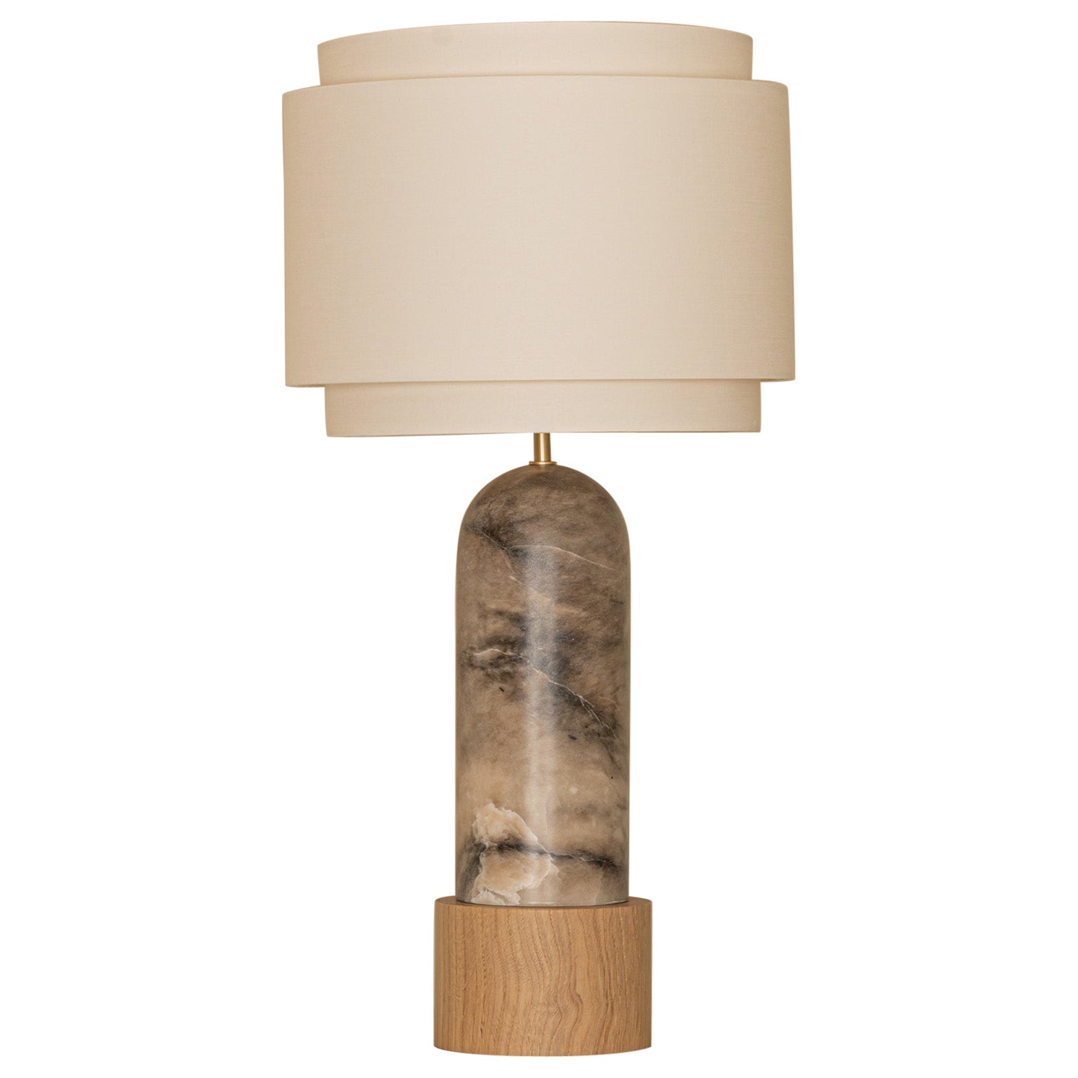 Lampe de bureau double Pura Kelo pour fumeurs en albâtre et base en chêne par Simone & Marcel