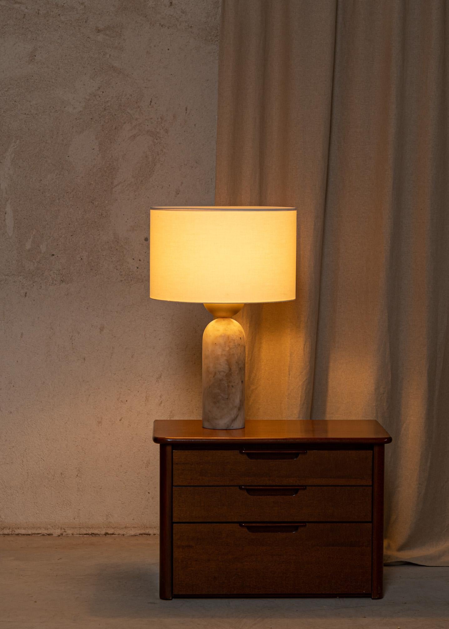 Brass Tobacco Alabaster Peona Table Lamp by Simone & Marcel For Sale