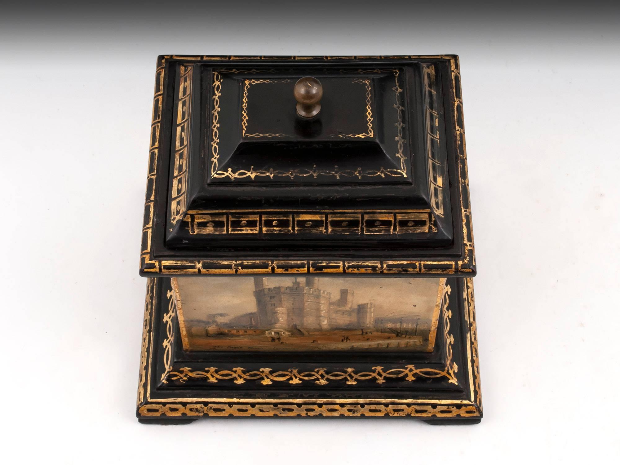 Tobacco Box Antique Gilt Welsh Slate 19th Century For Sale 9