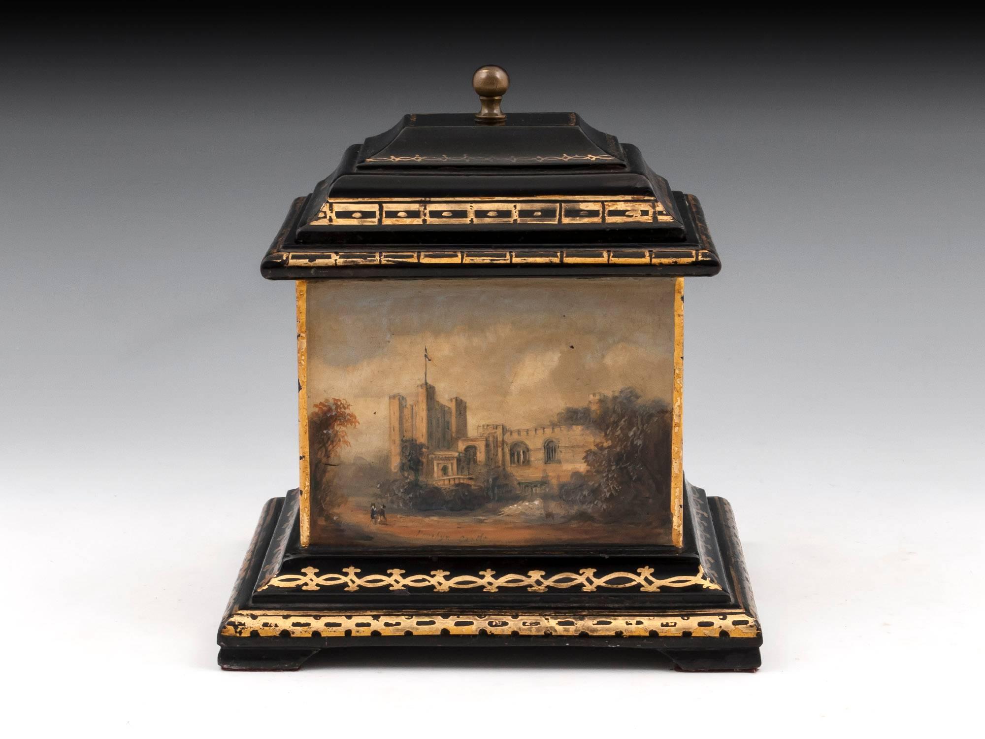 Tobacco Box Antique Gilt Welsh Slate 19th Century In Good Condition For Sale In Northampton, United Kingdom
