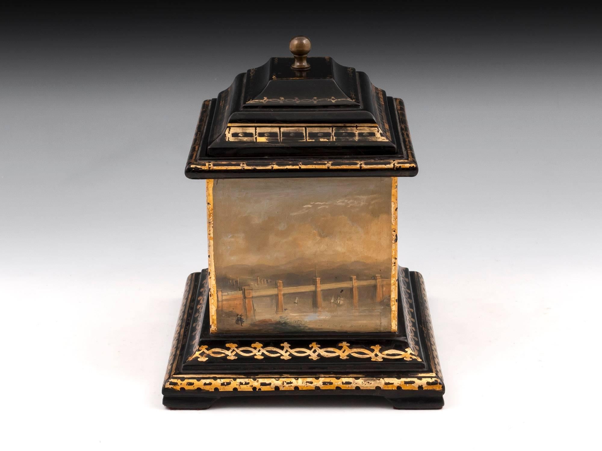 Tobacco Box Antique Gilt Welsh Slate 19th Century For Sale 1