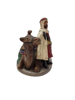Tobacco box, ceramic, Arab with camel and monkey, smoking, 1890-1900, Germany