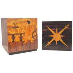 Tobacco Box, "Columbus" in Inlaid Wood by Birger Ekman, Mjölby Intarsia, Sweden