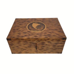 Tobacco Box or Cigar Humidor wood burl veneer, marquetry , Metal Hermes logo