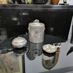 Tobacco Boxes and Ashtray, Set of Three Danish Pewter Humidor Box, Art Deco