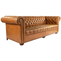 Chesterfield-Sofa aus braunem Leder mit Tabak