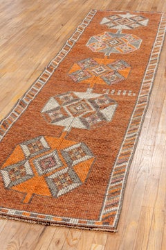 Tobacco Brown Oushak with Ivory Orange Motifs - Antique