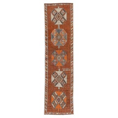 Oushak brun tabac avec motifs orange ivoire - Antique