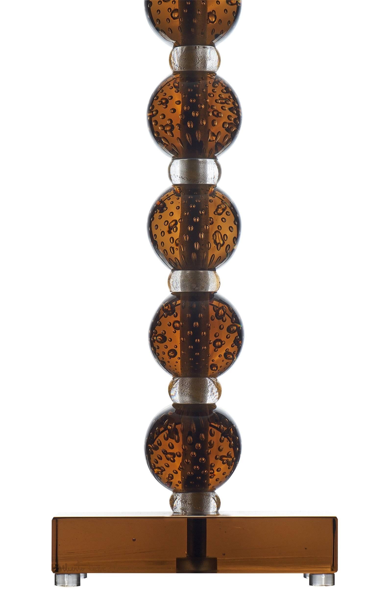 Tobacco Colored Murano Glass Lamps In Excellent Condition For Sale In Austin, TX