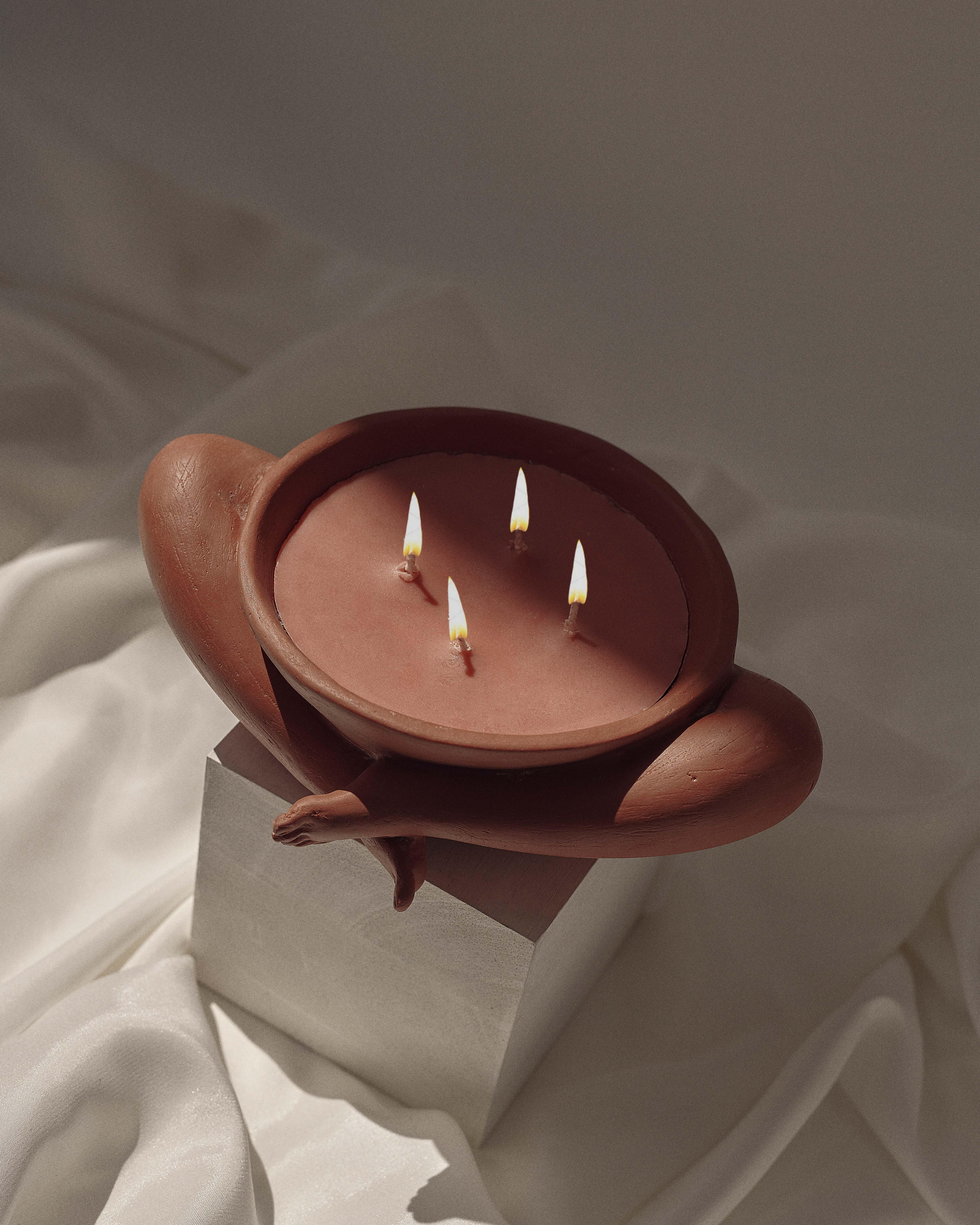 Other Marcela Cure Meditative Pose Sculptural Candle - Tobacco For Sale